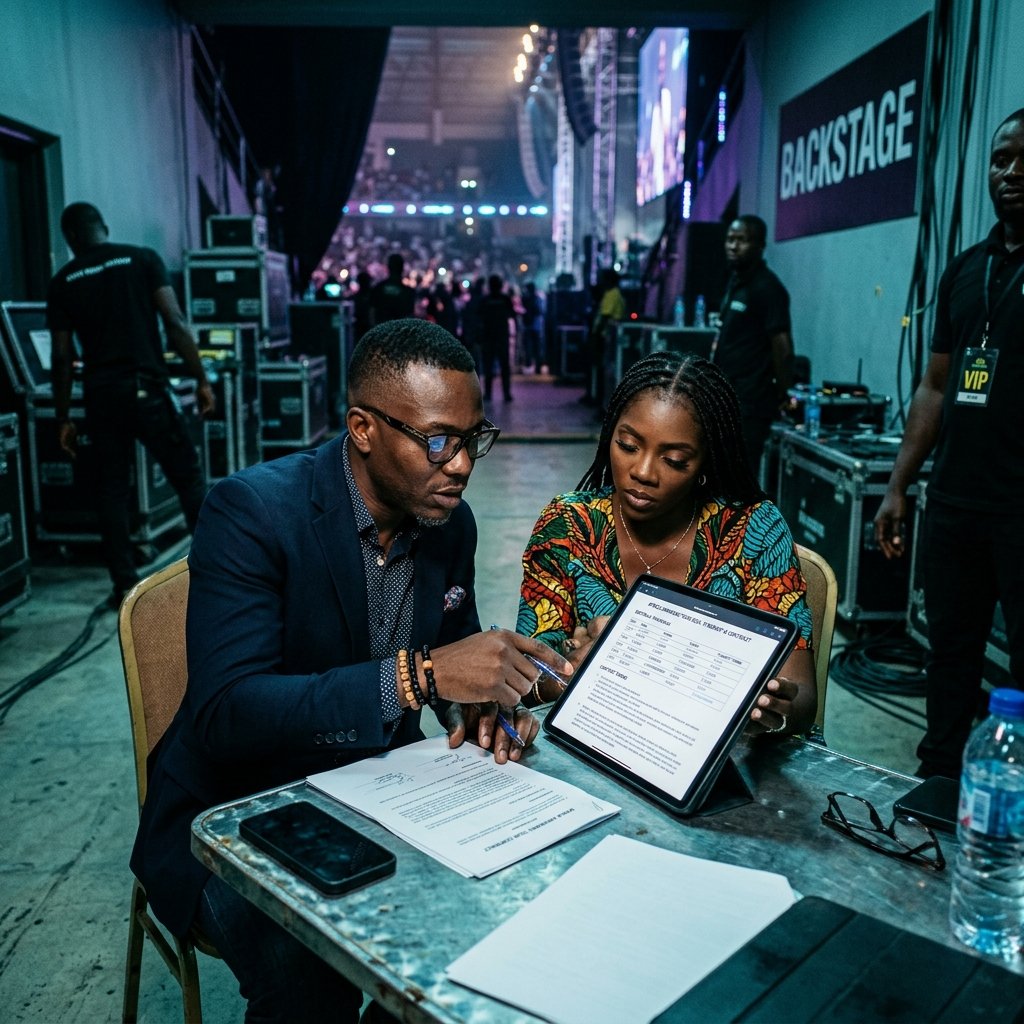 Teivah music management executive and artist backstage